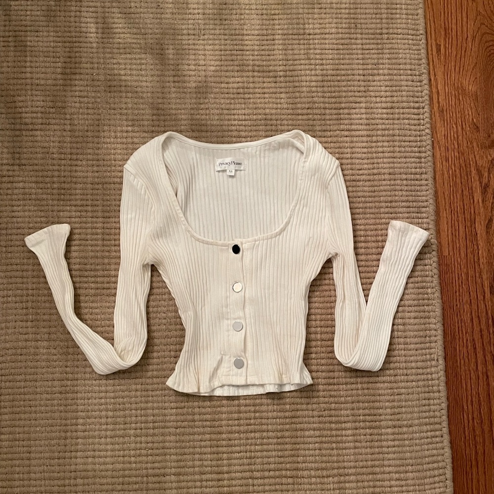 Privacy Please White Ribbed Long Sleeve Crop Top